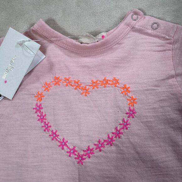 Everbloom Baby 6 Months Pink Embroidered Flower Heart Billy Tee Shirt New - Picture 4 of 9